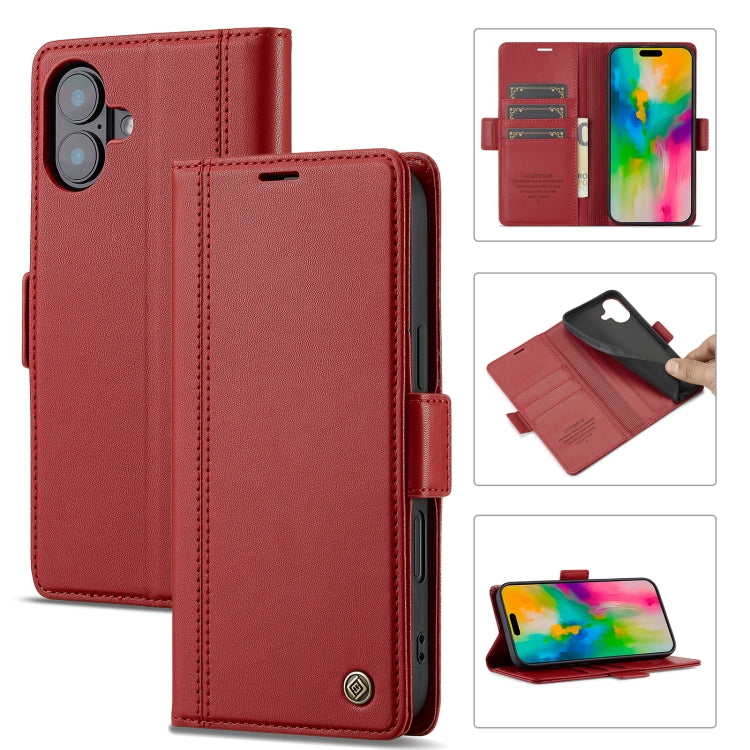 For iPhone 16 LC.IMEEKE Skin-friendly Card Slots Leather Phone Case(Red) - iPhone 16 Cases by LC.IMEEKE | Online Shopping South Africa | PMC Jewellery | Buy Now Pay Later Mobicred