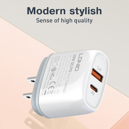 LDNIO Q229 QC3.0 / PD20W USB + Type-C Fast Charger with 1m Type-C to 8 Pin Cable, Plug Type:EU Plug(White) - USB Charger by LDNIO | Online Shopping South Africa | PMC Jewellery | Buy Now Pay Later Mobicred