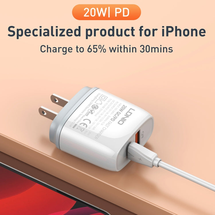 LDNIO Q229 QC3.0 / PD20W USB + Type-C Fast Charger with 1m Type-C to 8 Pin Cable, Plug Type:EU Plug(White) - USB Charger by LDNIO | Online Shopping South Africa | PMC Jewellery | Buy Now Pay Later Mobicred