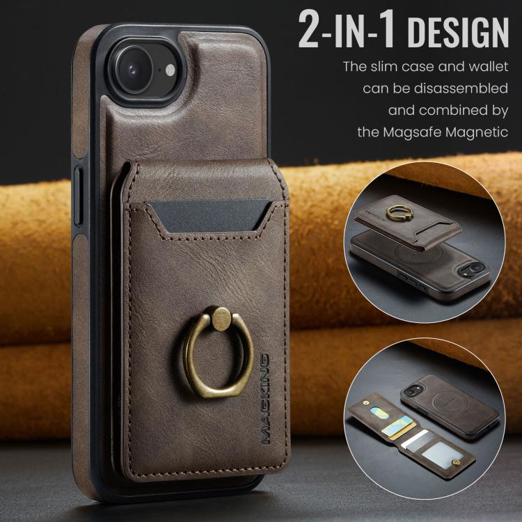 For iPhone 16e DG.MING K1 MagSafe Detachable Wallet RFID Back Cover Phone Case(Coffee) - free shipping - PMc TechLife - Order now!