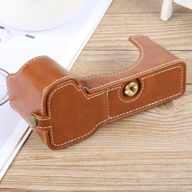 For Sony ILCE-7CM2 / Alpha 7C II Glossy PU Leather Camera Half Case Base(Brown) - Half Case by PMC TechLife | Online Shopping South Africa | PMC TechLife | Buy Now Pay Later Mobicred