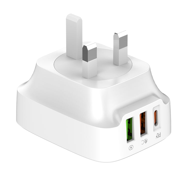 LDNIO Q334 32W Type-C + Dual USB Port Charger with 1m 8 Pin Data Cable, Plug Type:UK Plug(White) - USB Charger by LDNIO | Online Shopping South Africa | PMC Jewellery | Buy Now Pay Later Mobicred