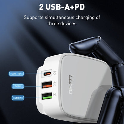 LDNIO Q334 32W Type-C + Dual USB Port Charger with 1m 8 Pin Data Cable, Plug Type:EU Plug(White) - USB Charger by LDNIO | Online Shopping South Africa | PMC Jewellery | Buy Now Pay Later Mobicred