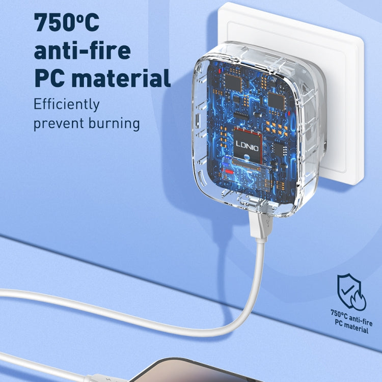 LDNIO Q334 32W Type-C + Dual USB Port Charger with 1m 8 Pin Data Cable, Plug Type:UK Plug(White) - free shipping - PMC Jewellery - Order now!