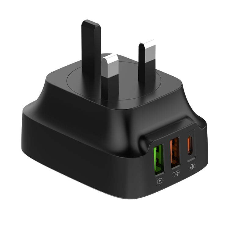 LDNIO Q334 32W Type-C + Dual USB Port Charger with 1m USB-C / Type-C to 8 Pin Data Cable, Plug Type:UK Plug(Black) - USB Charger by LDNIO | Online Shopping South Africa | PMC Jewellery | Buy Now Pay Later Mobicred