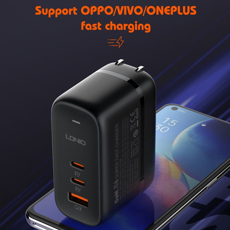 LDNIO Q366 65W USB + Dual Type-C Port Charger with 1m USB-C / Type-C to USB-C / Type-C Data Cable, Plug Type:UK Plug(Black) - USB Charger by LDNIO | Online Shopping South Africa | PMC Jewellery | Buy Now Pay Later Mobicred