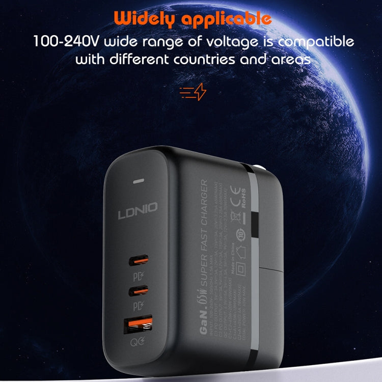 LDNIO Q366 65W USB + Dual Type-C Port Charger with 1m USB-C / Type-C to USB-C / Type-C Data Cable, Plug Type:EU Plug(Black) - free shipping - PMC Jewellery - Order now!