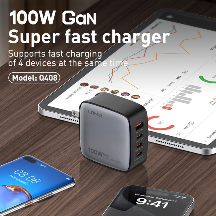 LDNIO Q408 100W GaN USB+3 USB-C / Type-C Interface Charger with 1m 100W USB-C / Type-C to USB-C / Type-C Data Cable, Plug Type:UK Plug(White) - free shipping - PMC Jewellery - Order now!