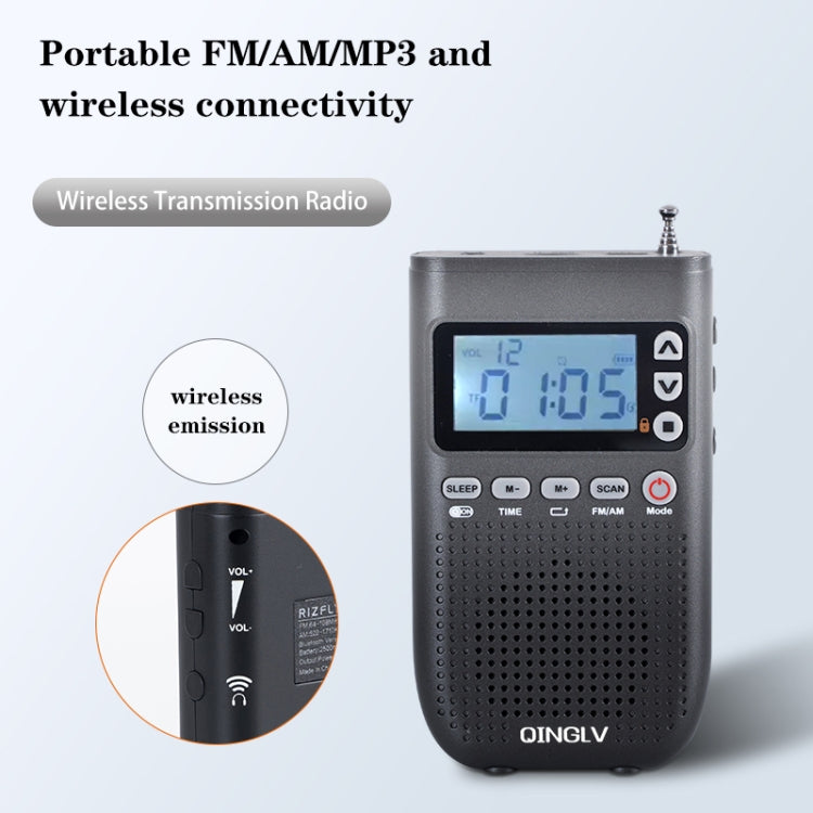 QINGLV QL-518 Portable Bluetooth Transmitter Radio Support FM / AM / MP3(Black) - Radio Player by PMC Jewellery | Online Shopping South Africa | PMC Jewellery | Buy Now Pay Later Mobicred