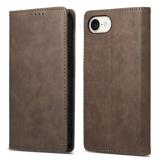 For iPhone 16e Business Solid Color Magnetic RFID Leather Phone Case(Brown) - iPhone 16e Cases by PMC Jewellery | Online Shopping South Africa | PMC Jewellery | Buy Now Pay Later Mobicred