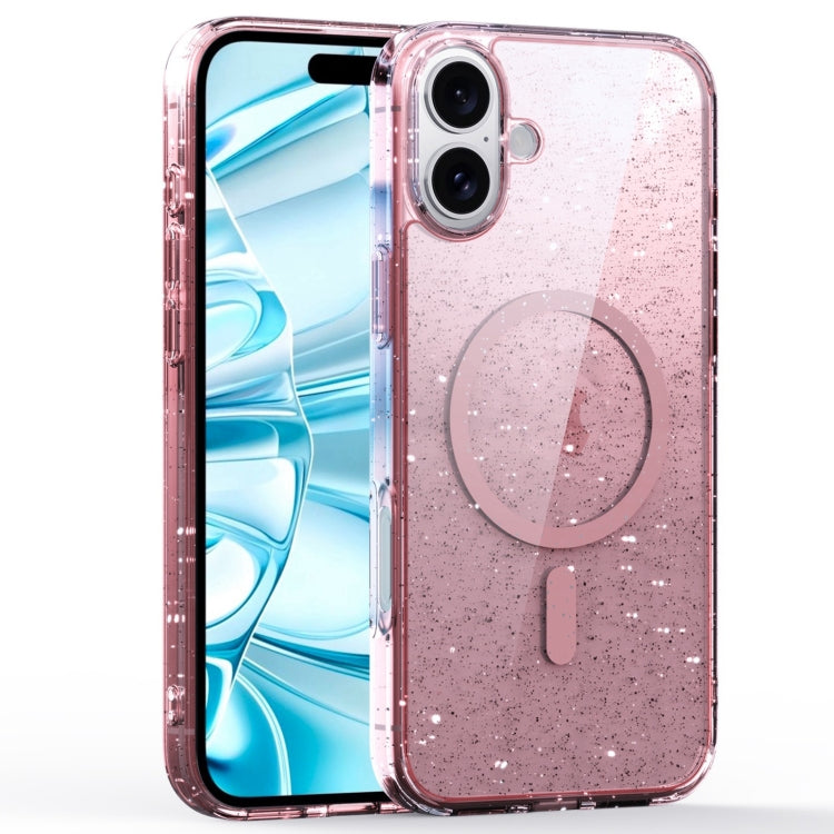 For iPhone 16 Plus Glitter Powder MagSafe Magnetic Phone Case(Transparent Pink) - free shipping - PMC Jewellery - Order now!