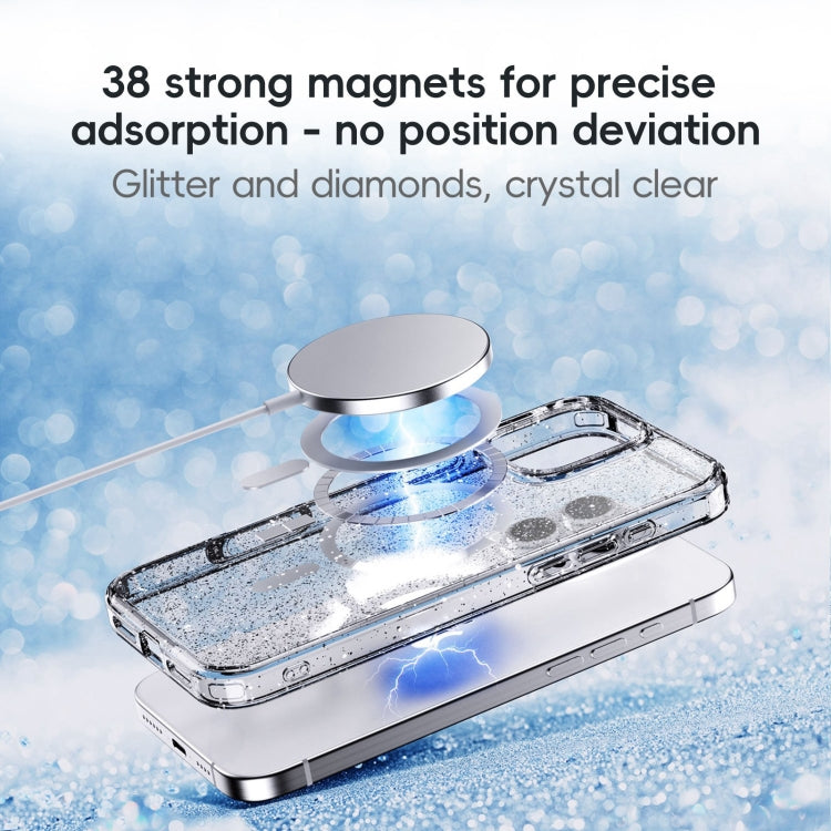 For iPhone 16 Plus Glitter Powder MagSafe Magnetic Phone Case(Transparent Titanium Blue) - iPhone 16 Plus Cases by PMC Jewellery | Online Shopping South Africa | PMC Jewellery | Buy Now Pay Later Mobicred