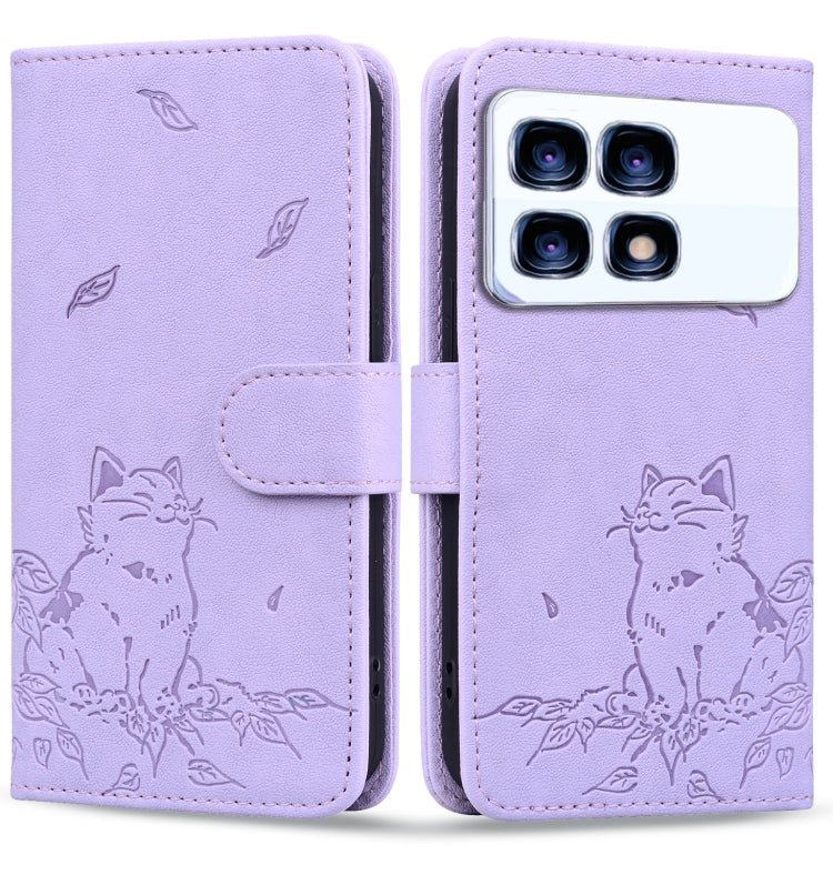 For Redmi K70 Ultra Cute Cat Embossed Leather Phone Case(Purple) - free shipping - PMC Jewellery - Order now!