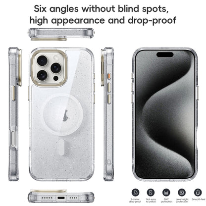 For iPhone 16 Plus Glitter Powder Lens Holder MagSafe Magnetic Phone Case(Transparent) - iPhone 16 Plus Cases by PMC Jewellery | Online Shopping South Africa | PMC Jewellery | Buy Now Pay Later Mobicred