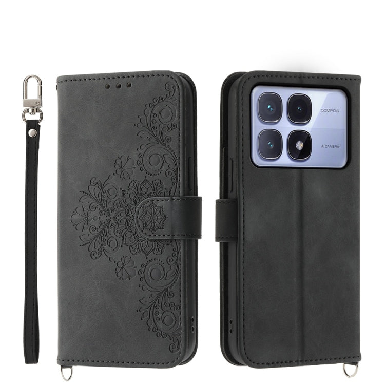 For Redmi K70 Ultra Skin Feel Flowers Embossed Wallet Leather Phone Case(Black) - Xiaomi Cases by PMC Jewellery | Online Shopping South Africa | PMC Jewellery | Buy Now Pay Later Mobicred