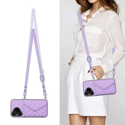 For Huawei Pura 70 Pro / 70 Pro+ Rhombic Texture Card Bag RFID Phone Case with Long Lanyard(Light Purple) - Huawei Cases by PMC Jewellery | Online Shopping South Africa | PMC Jewellery | Buy Now Pay Later Mobicred