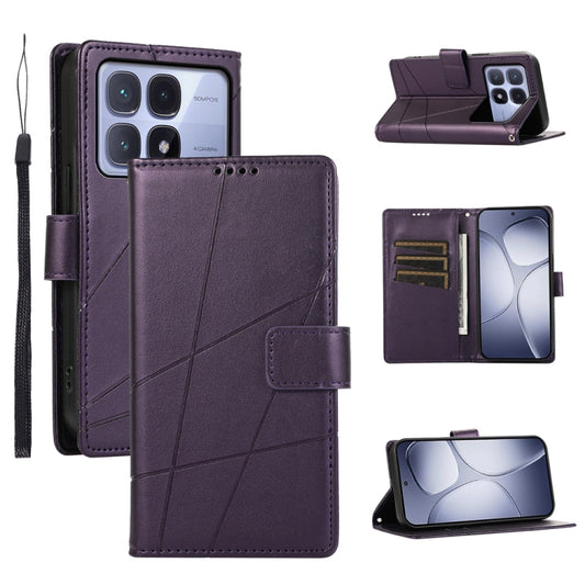 For Redmi K70 Ultra PU Genuine Leather Texture Embossed Line Phone Case(Purple) - Xiaomi Cases by PMC Jewellery | Online Shopping South Africa | PMC Jewellery | Buy Now Pay Later Mobicred