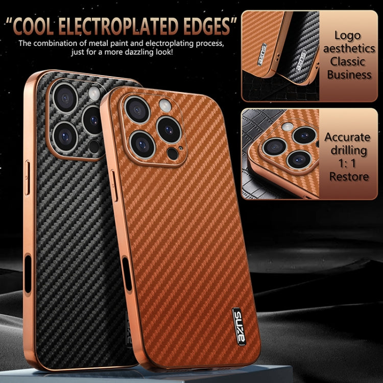 For iPhone 16 Pro AZNS Electroplated Edge Carbon Fiber Texture Phone Case(Black) - iPhone 16 Pro Cases by AZNS | Online Shopping South Africa | PMC Jewellery | Buy Now Pay Later Mobicred