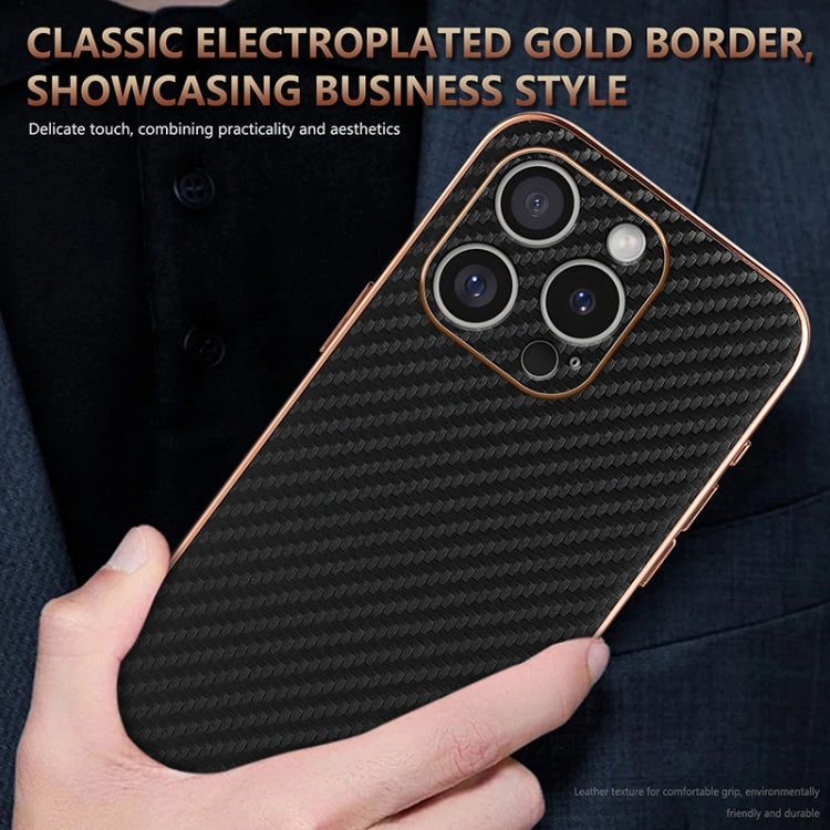 For iPhone 16 Pro AZNS Electroplated Edge Carbon Fiber Texture Phone Case(Black) - free shipping - PMC Jewellery - Order now!