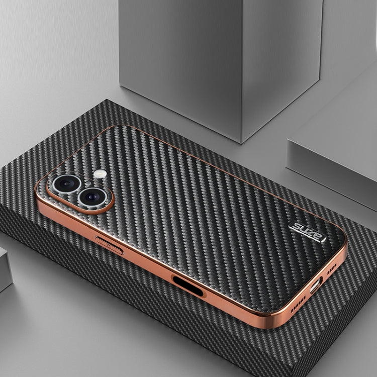 For iPhone 16 Plus AZNS Electroplated Edge Carbon Fiber Texture Phone Case(Black) - free shipping - PMC Jewellery - Order now!