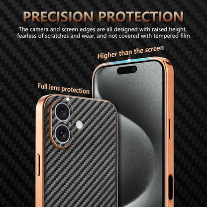 For iPhone 16 Plus AZNS Electroplated Edge Carbon Fiber Texture Phone Case(Brown) - iPhone 16 Plus Cases by AZNS | Online Shopping South Africa | PMC Jewellery | Buy Now Pay Later Mobicred