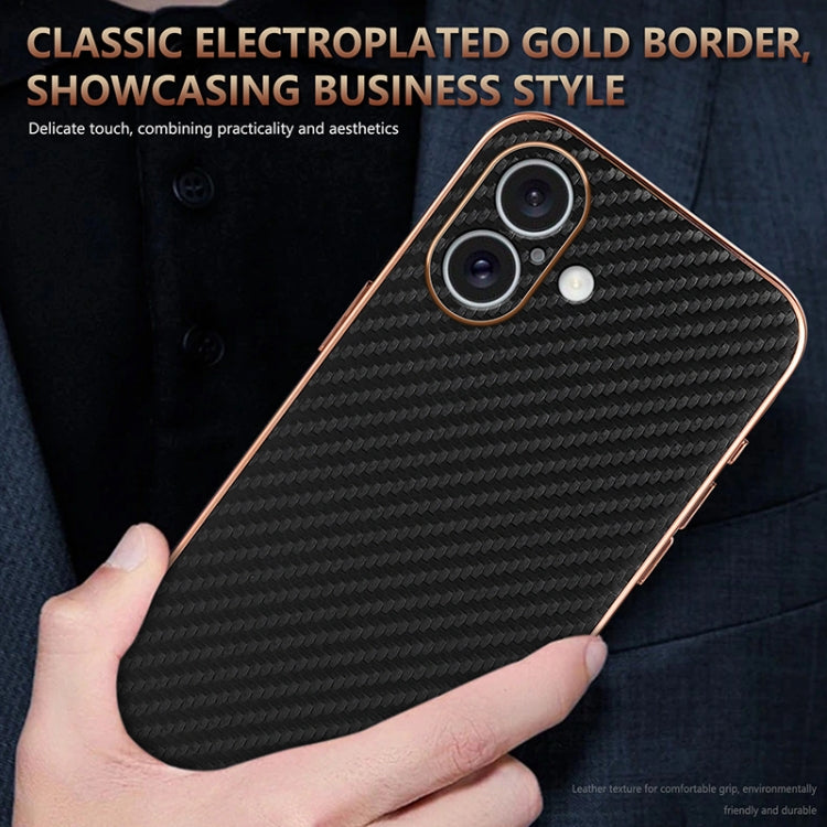 For iPhone 16 Plus AZNS Electroplated Edge Carbon Fiber Texture Phone Case(Brown) - iPhone 16 Plus Cases by AZNS | Online Shopping South Africa | PMC Jewellery | Buy Now Pay Later Mobicred