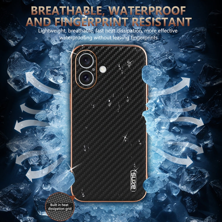 For iPhone 16 Plus AZNS Electroplated Edge Carbon Fiber Texture Phone Case(Blue) - free shipping - PMC Jewellery - Order now!
