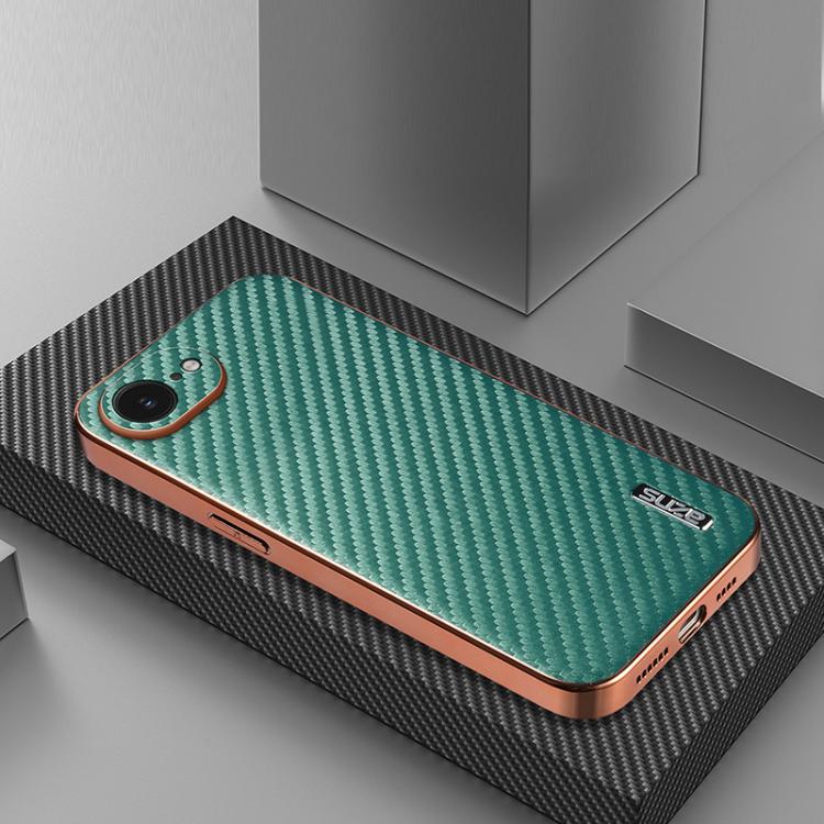 For iPhone 16e AZNS Electroplated Edge Carbon Fiber Texture Phone Case(Green) - free shipping - PMc TechLife - Order now!