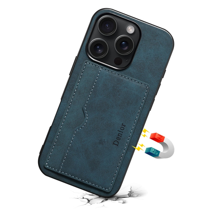 For iPhone 16 Plus Denior D08 PU Single Card Slot Holder Phone Case(Blue) - free shipping - PMC Jewellery - Order now!