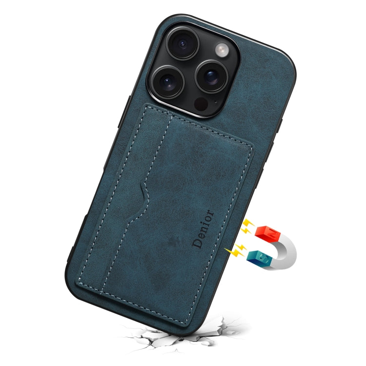 For iPhone 16 Plus Denior D08 PU Single Card Slot Holder Phone Case(Blue) - iPhone 16 Plus Cases by Denior | Online Shopping South Africa | PMC Jewellery | Buy Now Pay Later Mobicred