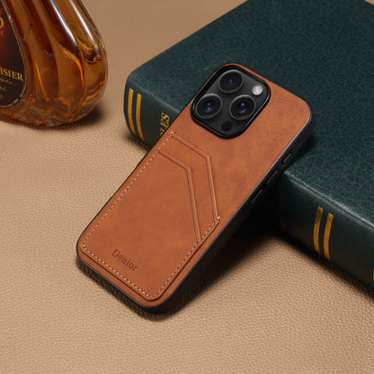 For iPhone 16 Plus Denior D09 PU Dual Card Slot Back Cover Phone Case(Brown) - iPhone 16 Plus Cases by Denior | Online Shopping South Africa | PMC Jewellery | Buy Now Pay Later Mobicred