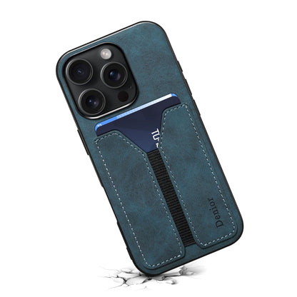 For iPhone 16 Denior D07 DV Elastic Card Slot PU Back Cover Phone Case(Blue) - iPhone 16 Cases by Denior | Online Shopping South Africa | PMC Jewellery | Buy Now Pay Later Mobicred