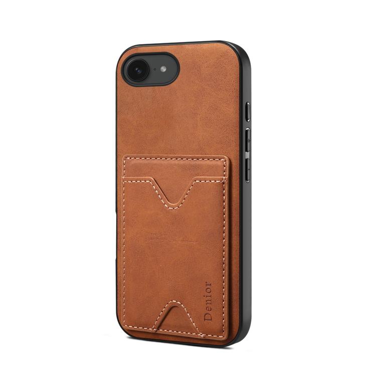 For iPhone 16e Denior D06 PU Back Cover Card Slot Holder Phone Case(Brown) - iPhone 16e Cases by Denior | Online Shopping South Africa | PMC TechLife | Buy Now Pay Later Mobicred
