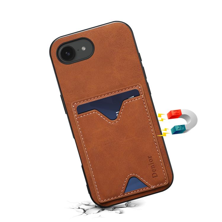 For iPhone 16e Denior D06 PU Back Cover Card Slot Holder Phone Case(Brown) - iPhone 16e Cases by Denior | Online Shopping South Africa | PMC TechLife | Buy Now Pay Later Mobicred