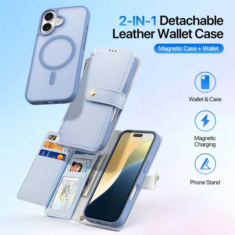 For iPhone 16 Plus DUX DUCIS Lawa Series 2 in 1 Wallet Zipper Detachable MagSafe Phone Case with Lanyard(Light Blue) - iPhone 16 Plus Cases by DUX DUCIS | Online Shopping South Africa | PMC Jewellery | Buy Now Pay Later Mobicred