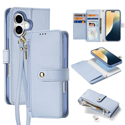 For iPhone 16 DUX DUCIS Lawa Series 2 in 1 Wallet Zipper Detachable MagSafe Phone Case with Lanyard(Light Blue) - iPhone 16 Cases by DUX DUCIS | Online Shopping South Africa | PMC Jewellery | Buy Now Pay Later Mobicred