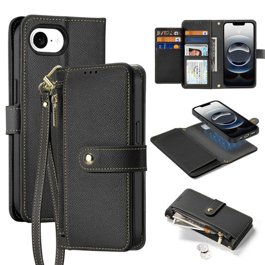 For iPhone 16e DUX DUCIS Lawa Series 2 in 1 Wallet Zipper Detachable MagSafe Phone Case with Lanyard(Black) - iPhone 16e Cases by DUX DUCIS | Online Shopping South Africa | PMC Jewellery | Buy Now Pay Later Mobicred