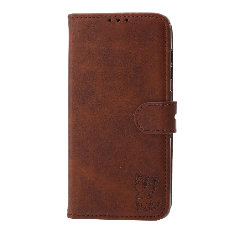 For Samsung Galaxy S25+ 5G Embossed Happy Cat Pattern Flip Leather Phone Case(Brown) - Galaxy S25+ 5G Cases by PMC Jewellery | Online Shopping South Africa | PMC Jewellery | Buy Now Pay Later Mobicred