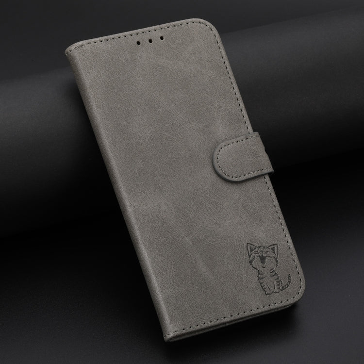 For Samsung Galaxy S25 Ultra 5G Embossed Happy Cat Pattern Flip Leather Phone Case(Grey) - Galaxy S25 Ultra 5G Cases by PMC Jewellery | Online Shopping South Africa | PMC Jewellery | Buy Now Pay Later Mobicred