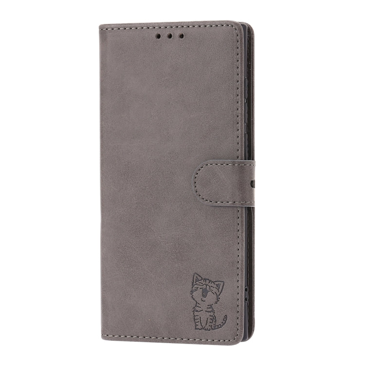 For Samsung Galaxy S25 Ultra 5G Embossed Happy Cat Pattern Flip Leather Phone Case(Grey) - Galaxy S25 Ultra 5G Cases by PMC Jewellery | Online Shopping South Africa | PMC Jewellery | Buy Now Pay Later Mobicred