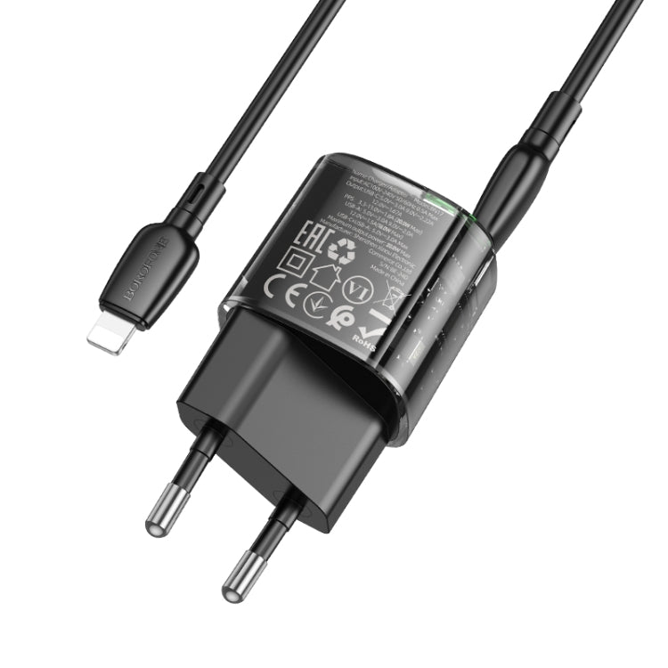 BOROFONE BN17 PD20W USB, Type-C Charger with 1m Type-C to 8 Pin Cable Set, Plug Type:EU Plug(Black) - free shipping - PMC TechLife - Order now!