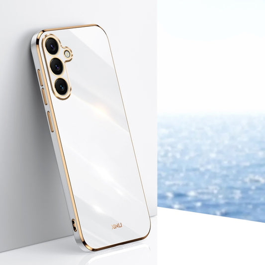 For Samsung Galaxy S25 5G XINLI Straight 6D Plating Gold Edge TPU Phone Case(White) - Galaxy S25 5G Cases by XINLI | Online Shopping South Africa | PMC Jewellery | Buy Now Pay Later Mobicred