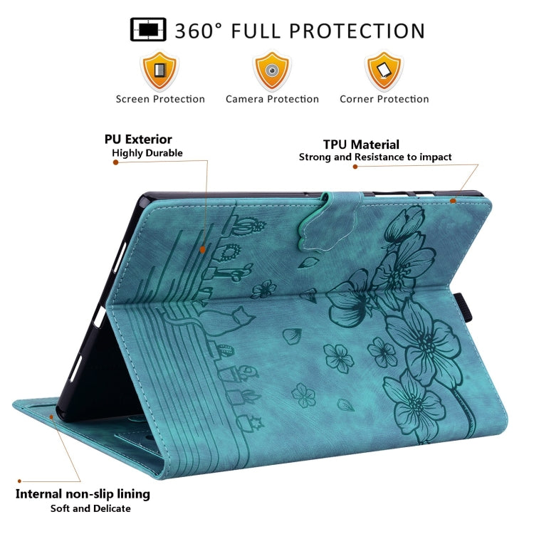For OnePlus Pad / Pad Pro 12.1 Cartoon Sakura Cat Embossed Leather Tablet Case(Green) - Others by PMC TechLife | Online Shopping South Africa | PMC TechLife | Buy Now Pay Later Mobicred