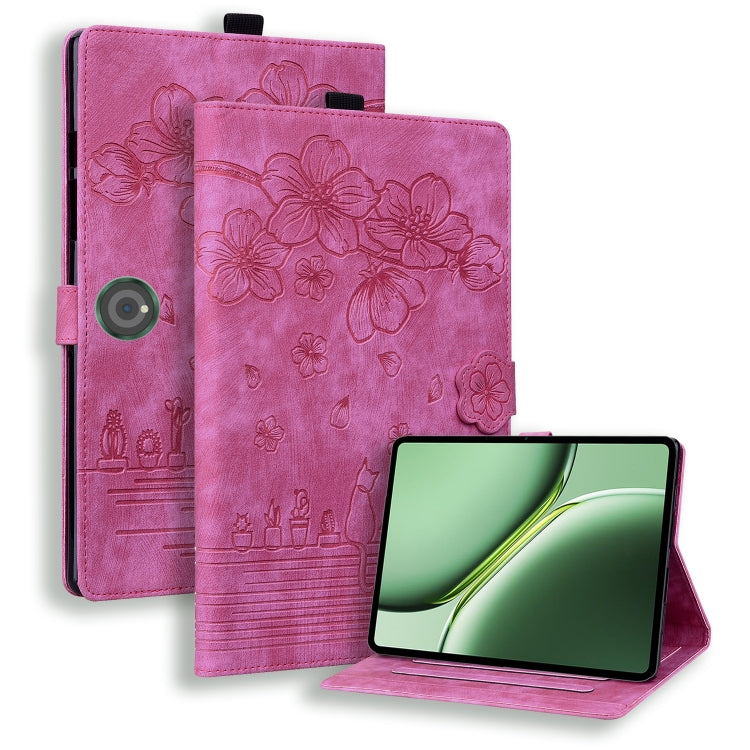 For OnePlus Pad / Pad Pro 12.1 Cartoon Sakura Cat Embossed Leather Tablet Case(Rose Red) - Others by PMC TechLife | Online Shopping South Africa | PMC TechLife | Buy Now Pay Later Mobicred