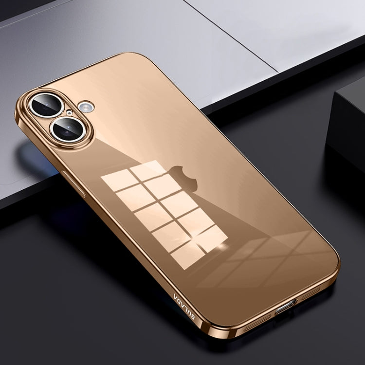 For iPhone 16 SULADA Shine Through Series Plating TPU Transparent Phone Case(Gold) - iPhone 16 Cases by SULADA | Online Shopping South Africa | PMC Jewellery | Buy Now Pay Later Mobicred