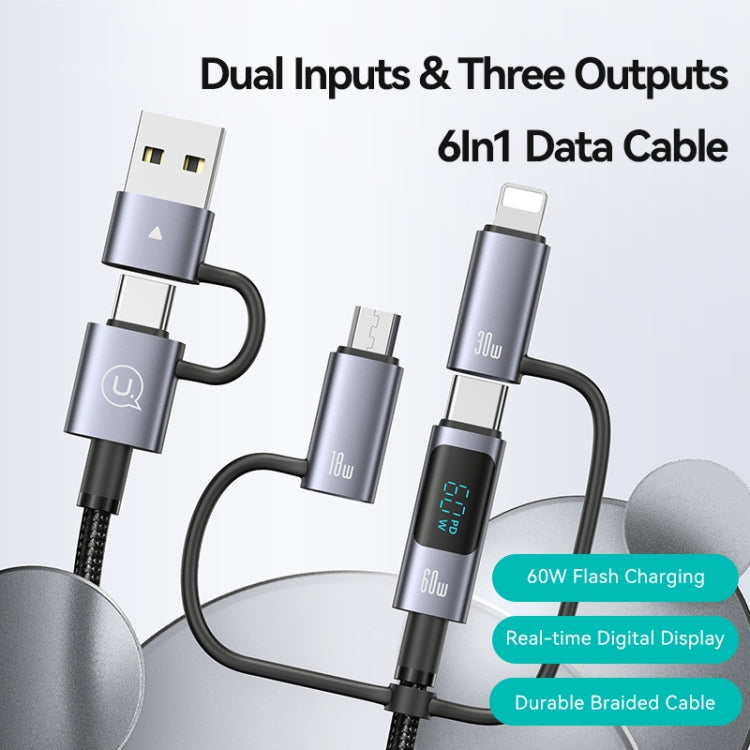 USAMS 60W 6 in 1 Digital Display Fast Charging Cable, Length:1.2m(Titanium Gray) - Multifunction Cable by USAMS | Online Shopping South Africa | PMC Jewellery | Buy Now Pay Later Mobicred