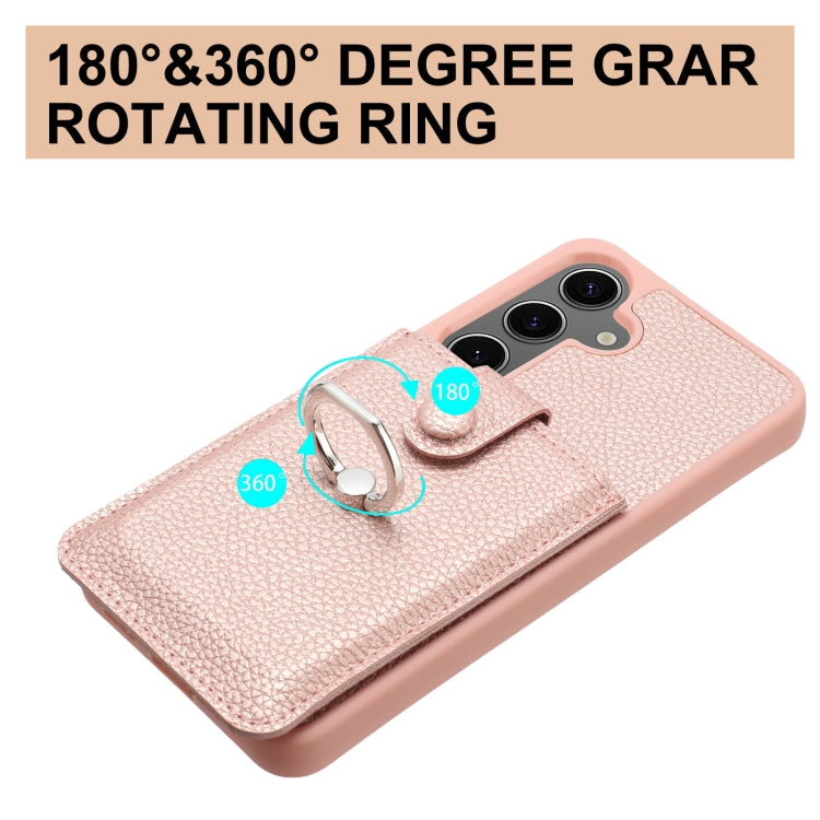For Samsung Galaxy S25+ 5G Litchi Texture Drawing Card Bag Ring Holder Phone Case(Brown) - Galaxy S25+ 5G Cases by PMC Jewellery | Online Shopping South Africa | PMC Jewellery | Buy Now Pay Later Mobicred