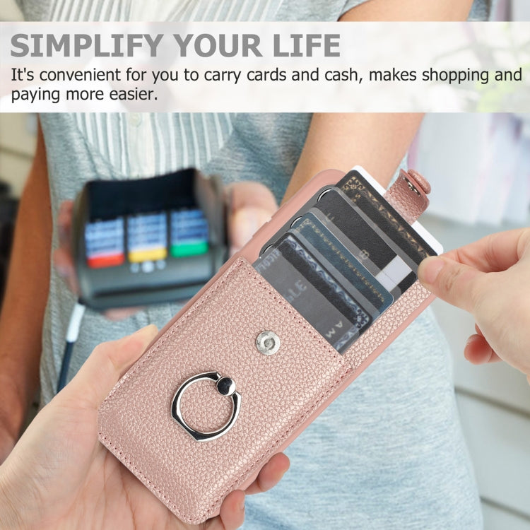 For Samsung Galaxy S25+ 5G Litchi Texture Drawing Card Bag Ring Holder Phone Case(Brown) - Galaxy S25+ 5G Cases by PMC Jewellery | Online Shopping South Africa | PMC Jewellery | Buy Now Pay Later Mobicred