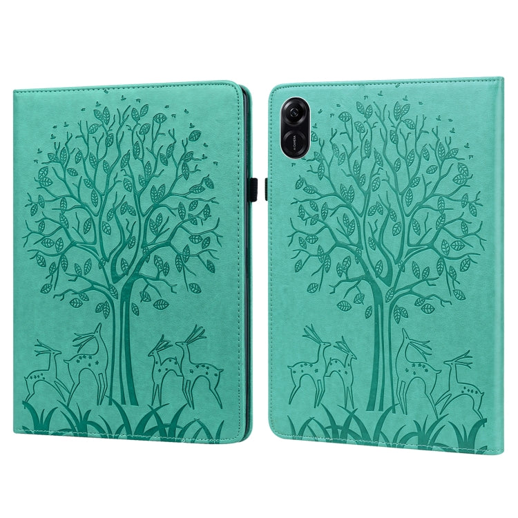 For Honor Pad X9 Tree & Deer Embossed Leather Tablet Case(Green) - Honor by PMC TechLife | Online Shopping South Africa | PMC TechLife | Buy Now Pay Later Mobicred