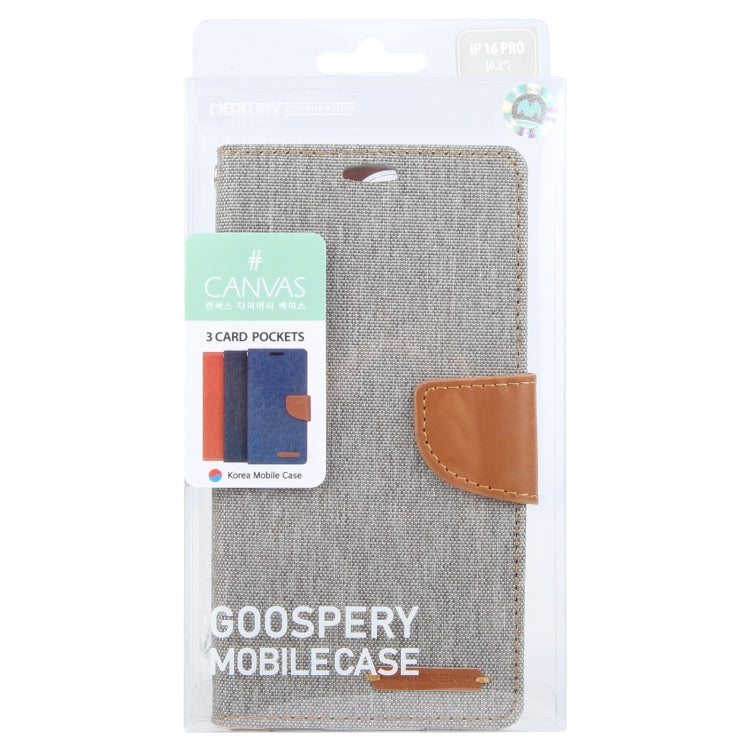 For iPhone 16 Pro Max GOOSPERY CANVAS DIARY Fabric Texture Flip Leather Phone Case(Grey) - iPhone 16 Pro Max Cases by GOOSPERY | Online Shopping South Africa | PMC Jewellery | Buy Now Pay Later Mobicred